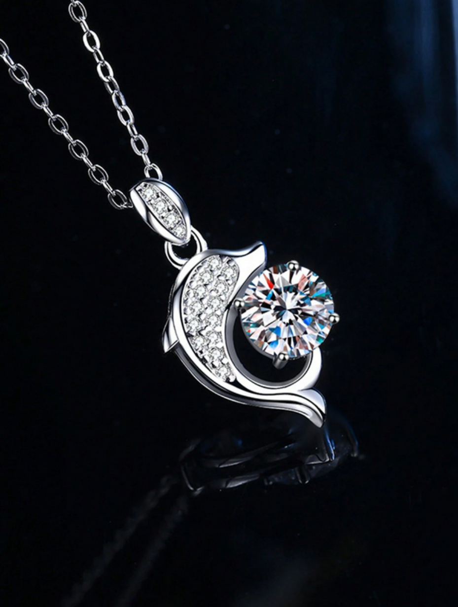 Elegant Women's S925 Silver Dolphin Moissanite Necklace