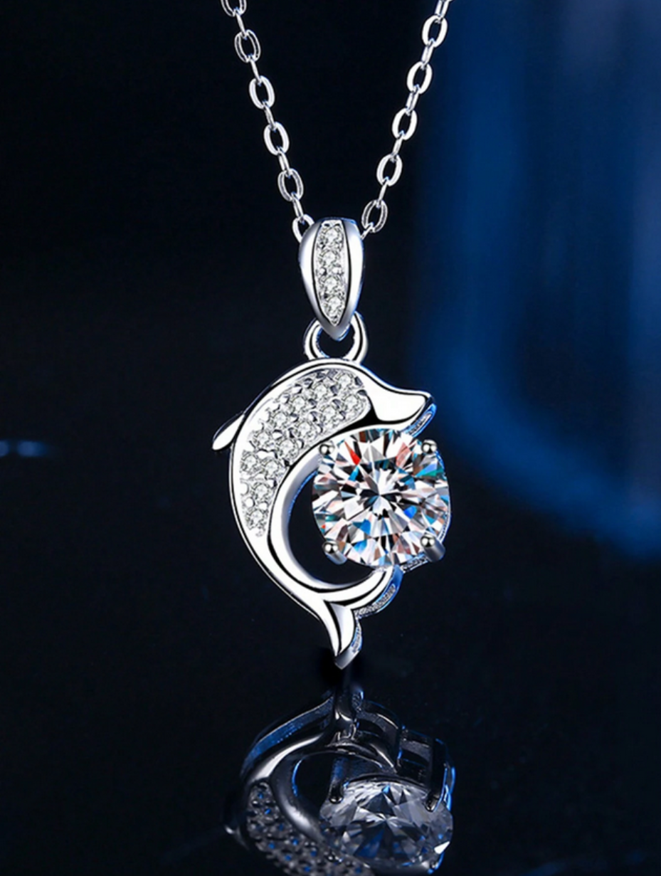 Elegant Women's S925 Silver Dolphin Moissanite Necklace