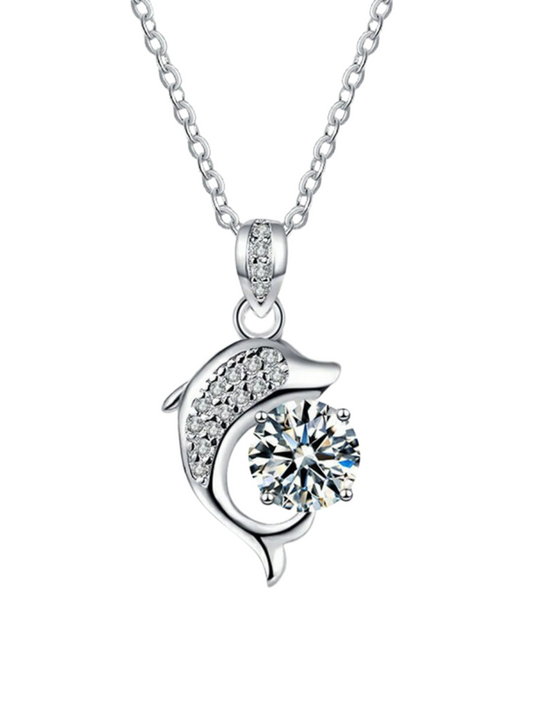 Elegant Women's S925 Silver Dolphin Moissanite Necklace