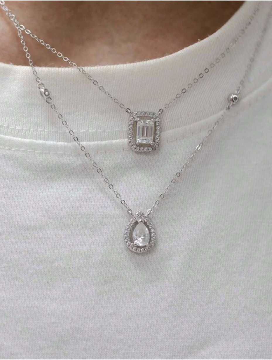 Elegant Square Drop Moissanite Pendant Necklace