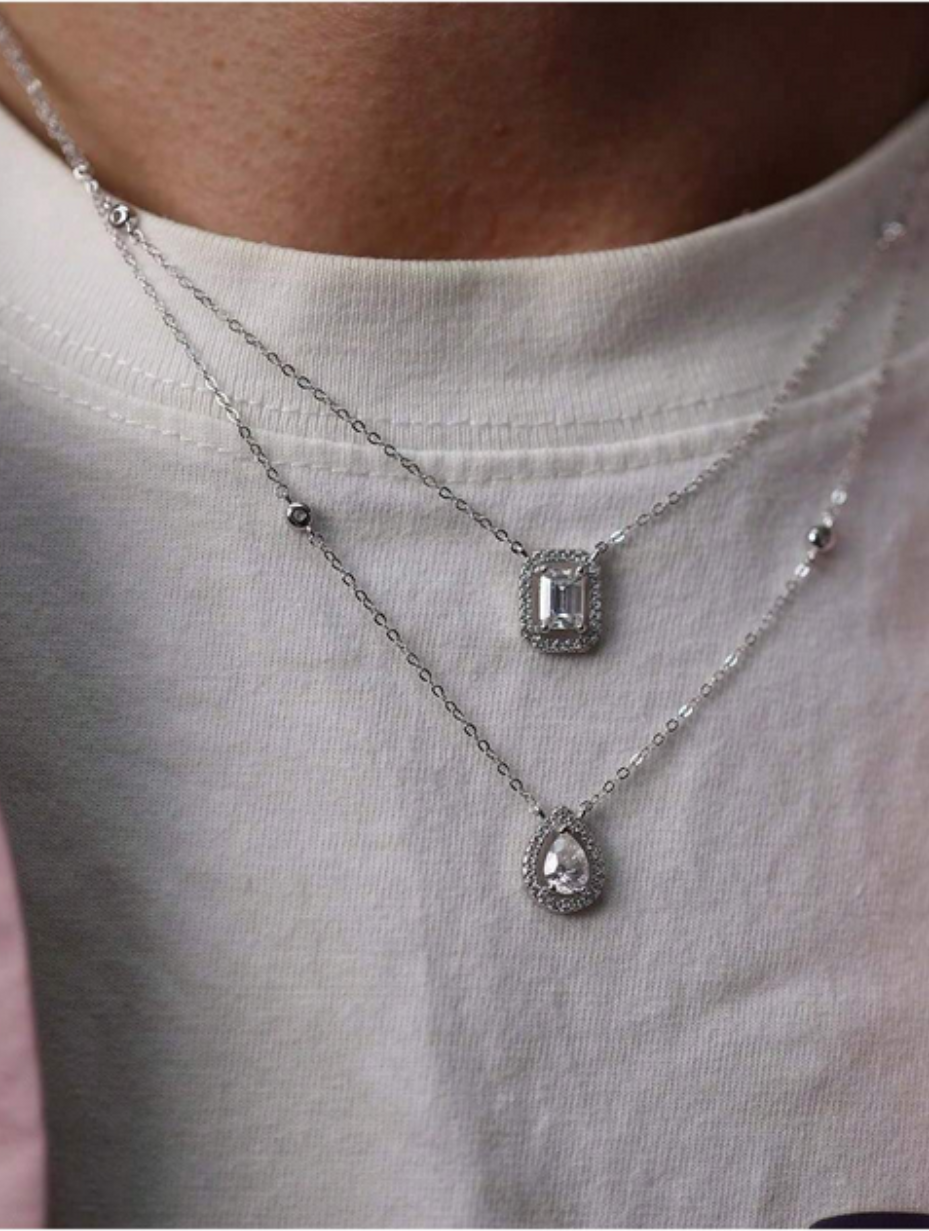 Elegant Square Drop Moissanite Pendant Necklace