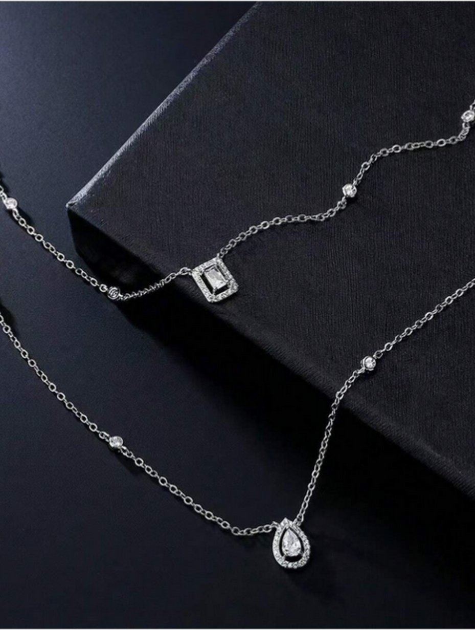 Elegant Square Drop Moissanite Pendant Necklace