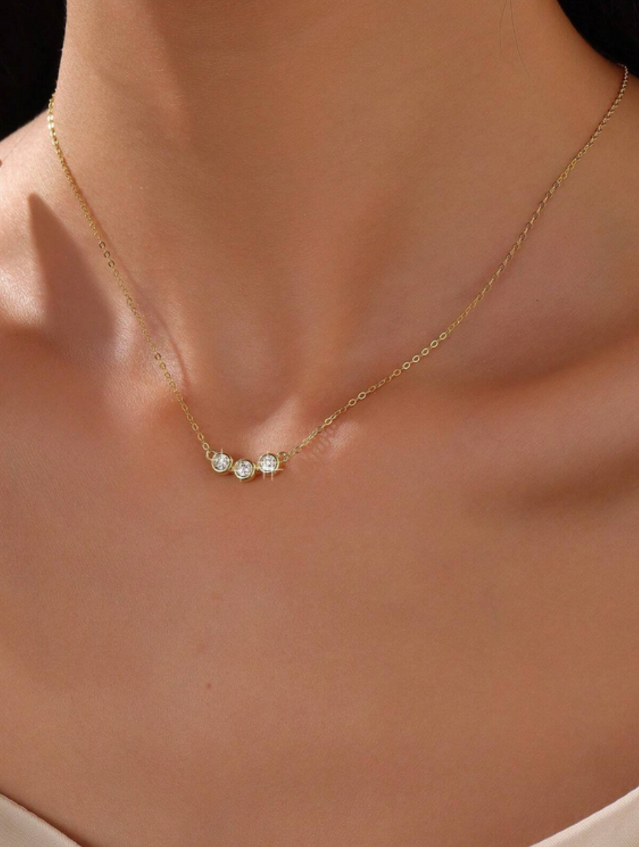 Moissanite Triple-Stone Necklace | Shining Elegance