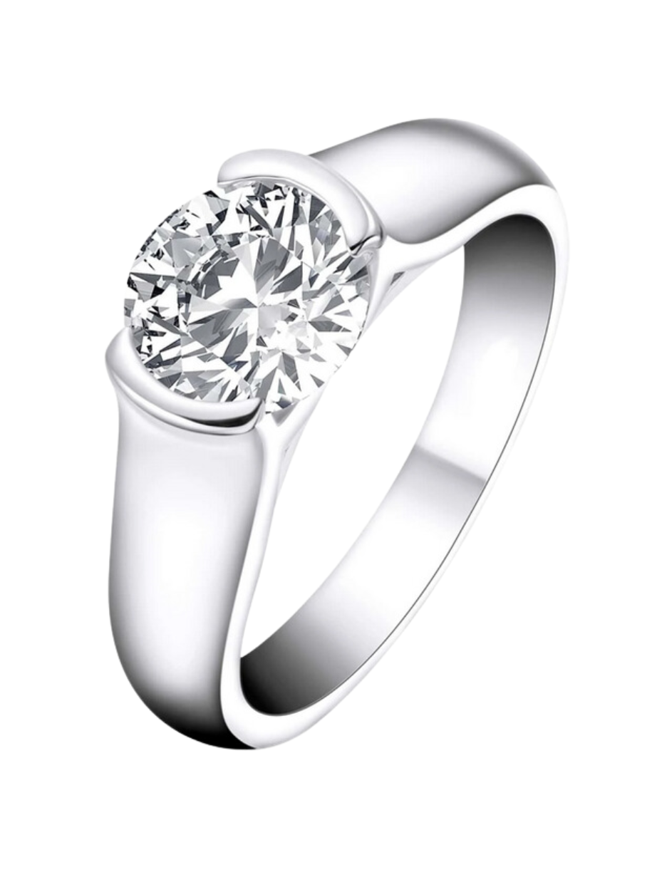 Moissanite Engagement Ring | 925 Sterling Silver, Single Head Design