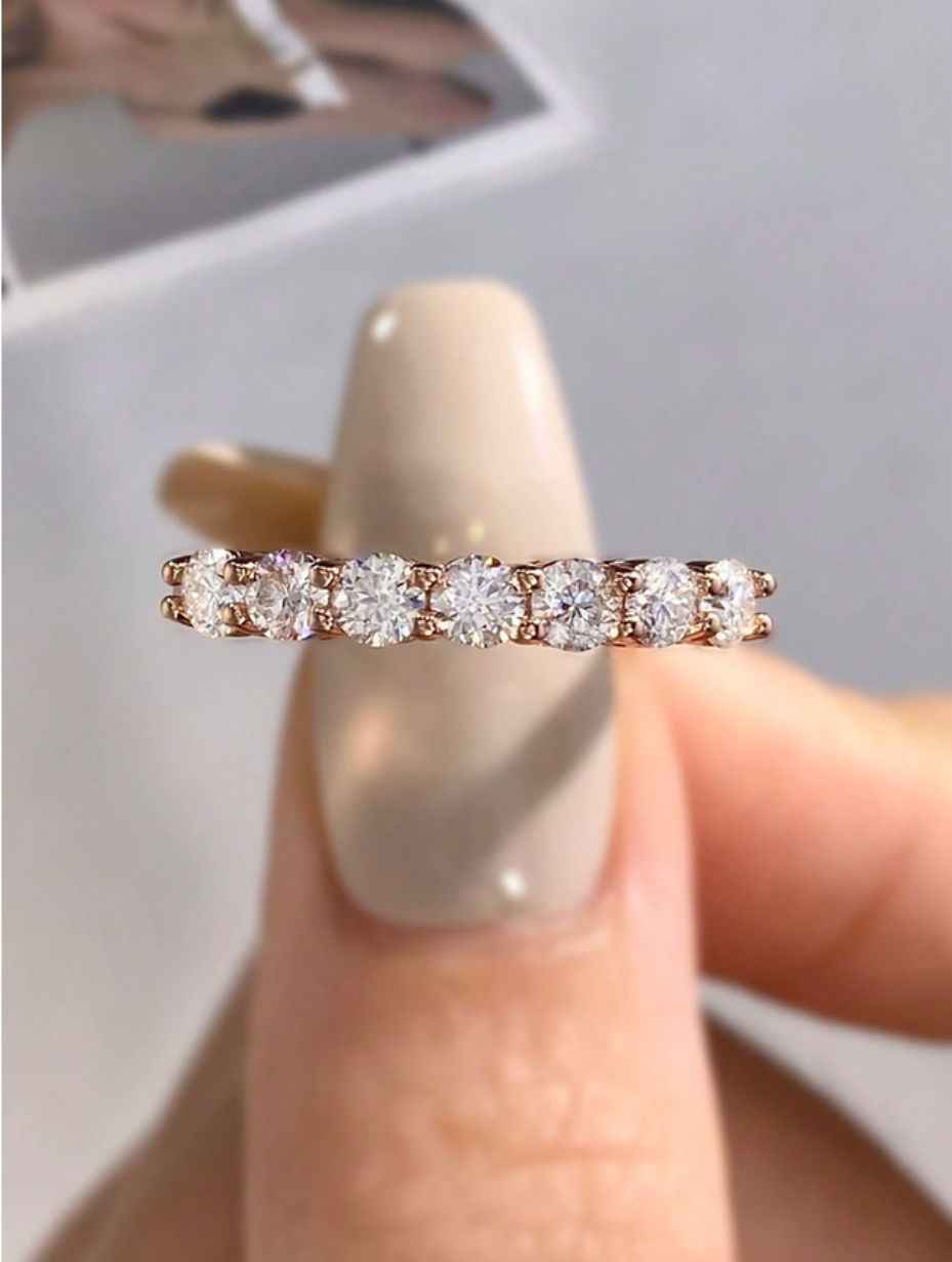 Seven-Stone Moissanite Eternity Ring | S925 Sterling Silver Luxury Jewelry