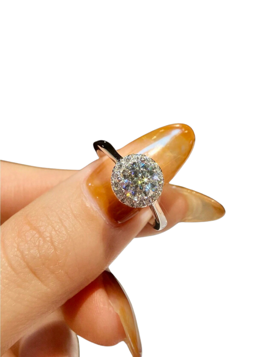 Elegant Sparkling Moissanite Sunflower Halo Ring | 925 Sterling Silver Gift for Women