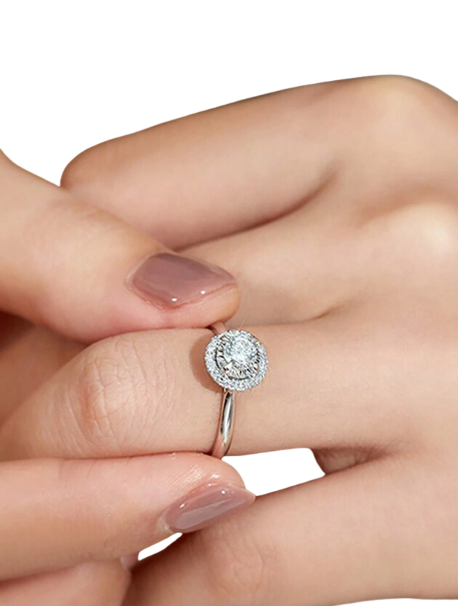 Elegant Sparkling Moissanite Sunflower Halo Ring | 925 Sterling Silver Gift for Women