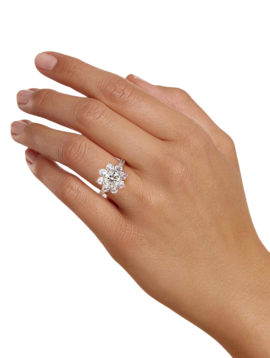 Moissanite Flower Ring | S925 Sterling Silver Elegant Jewelry