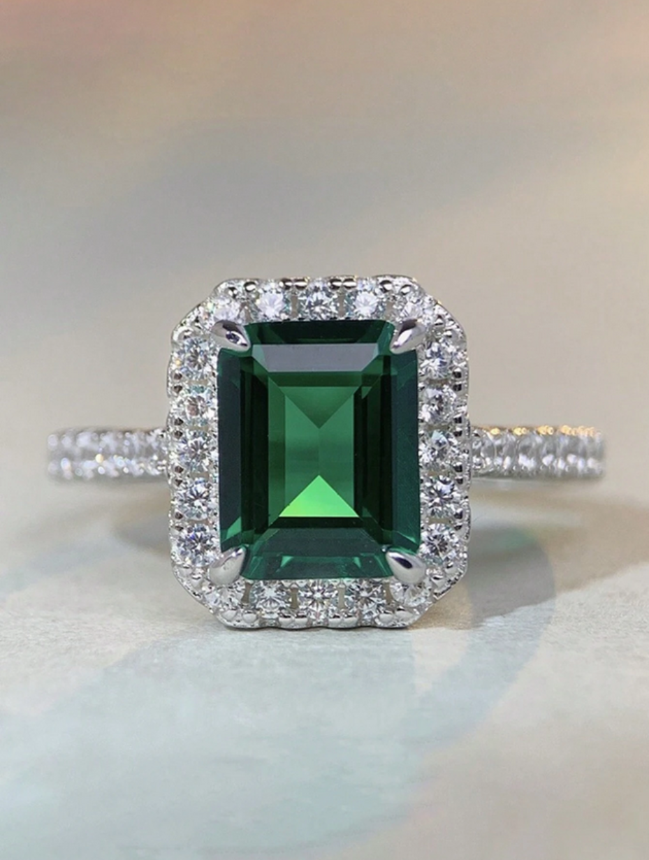 Emerald-Cut High Carbonite Ring | S925 Sterling Silver