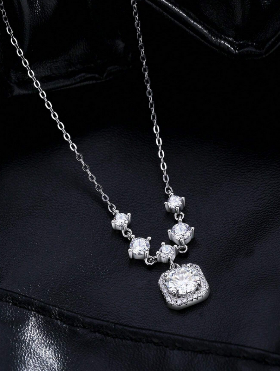 Luxury Moissanite Halo Necklace | Elegant Charm