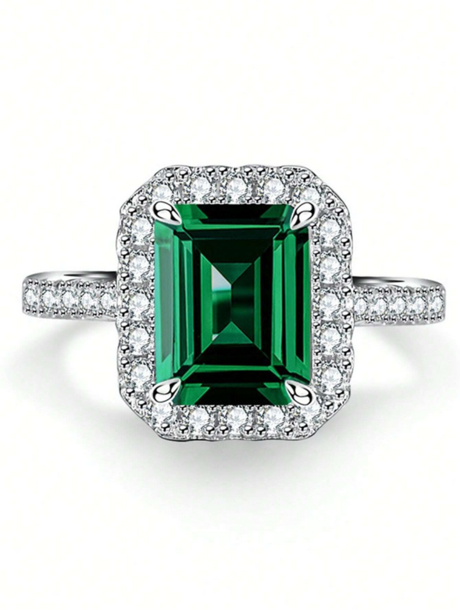 Emerald-Cut High Carbonite Ring | S925 Sterling Silver