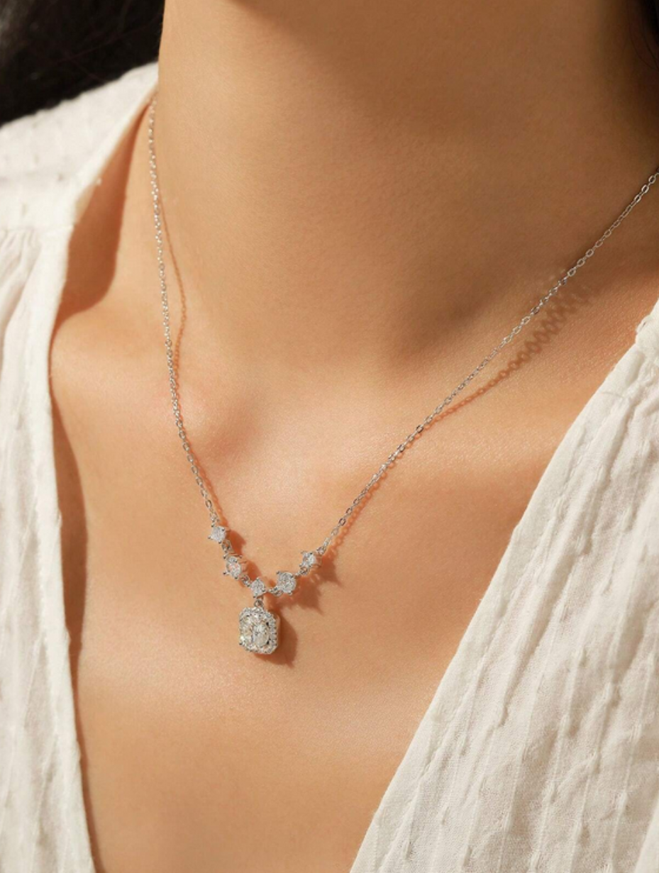 Luxury Moissanite Halo Necklace | Elegant Charm