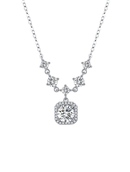 Luxury Moissanite Halo Necklace | Elegant Charm