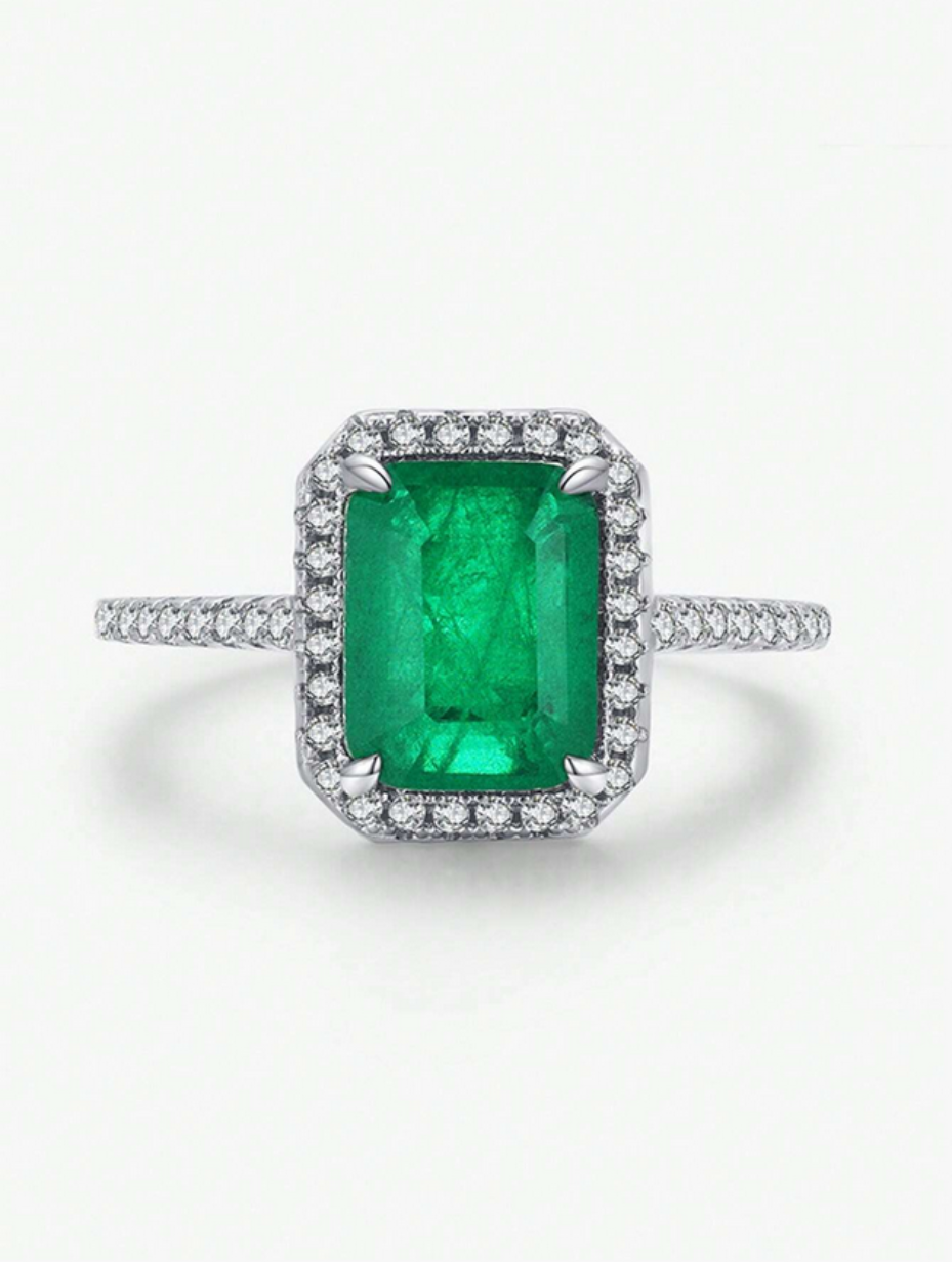 Emerald-Cut High Carbonite Ring | S925 Sterling Silver