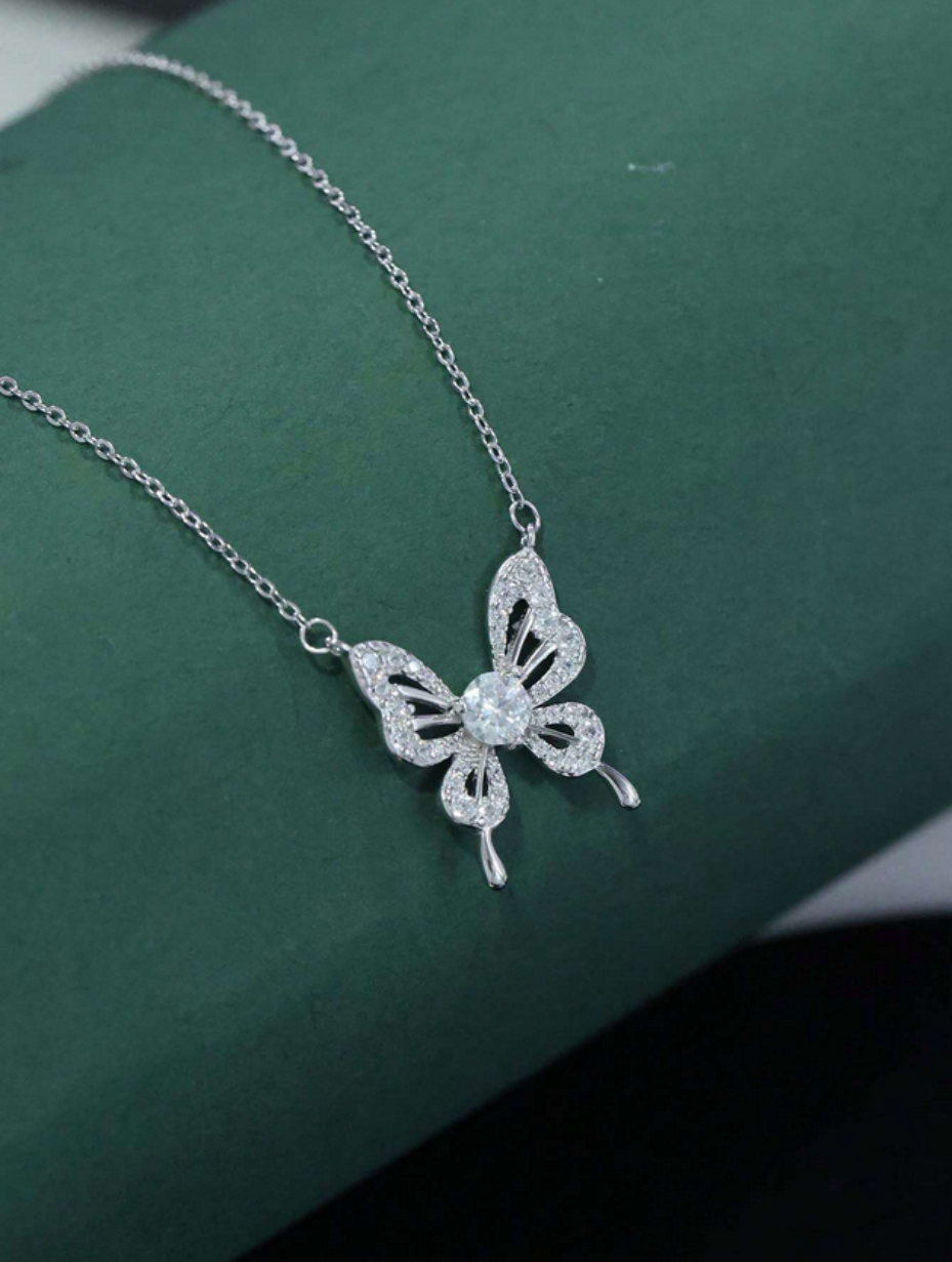 Moissanite Butterfly Necklace | Trendy Silver Pendant