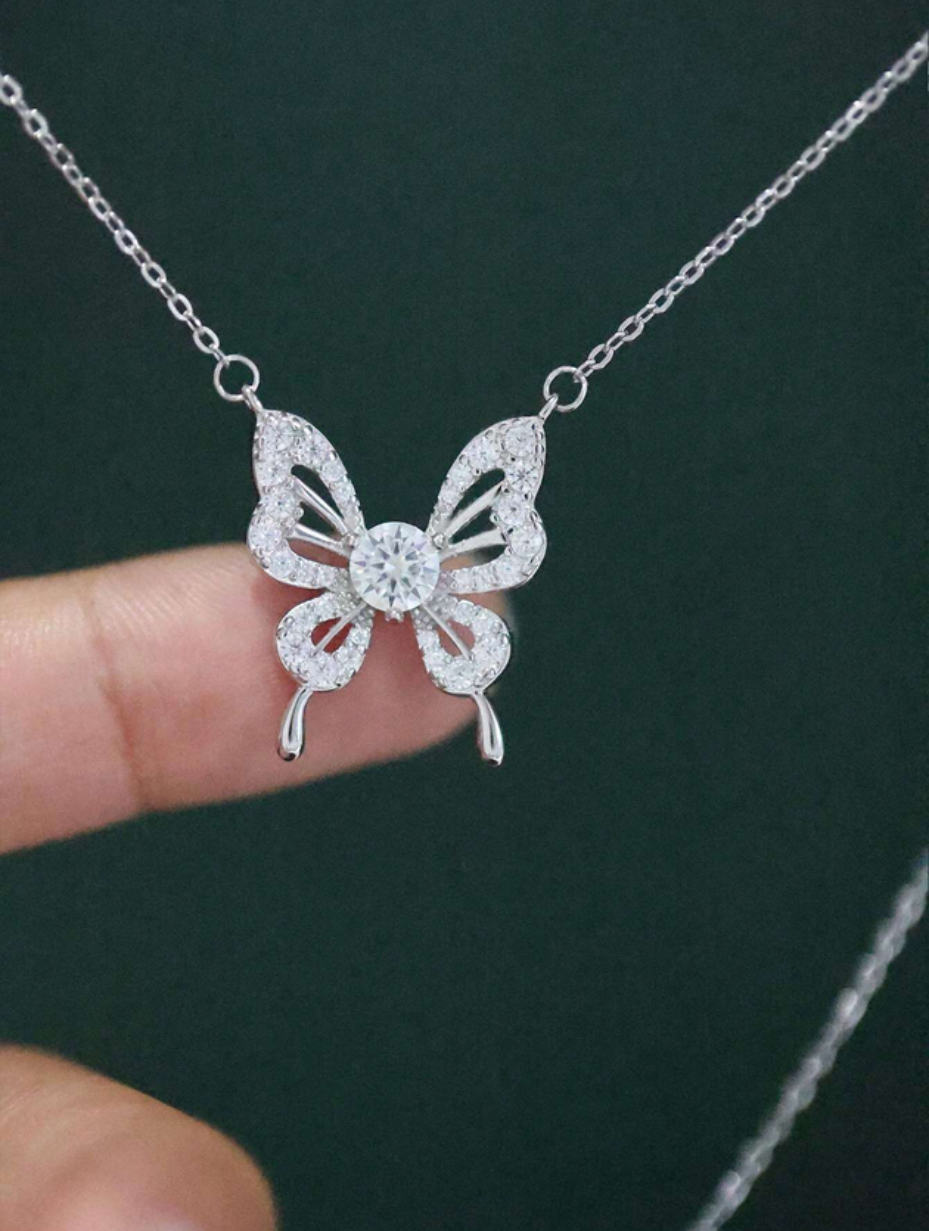 Moissanite Butterfly Necklace | Trendy Silver Pendant