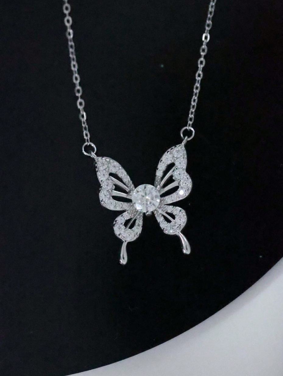 Moissanite Butterfly Necklace | Trendy Silver Pendant