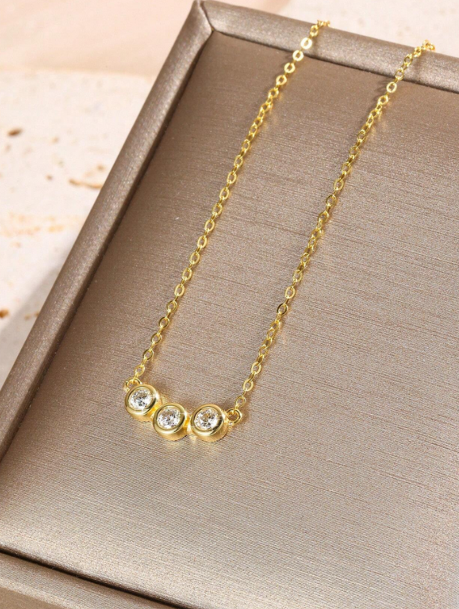 Moissanite Triple-Stone Necklace | Shining Elegance