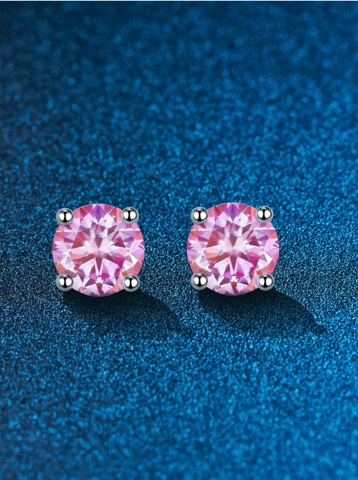 Four-Claw Pink Moissanite Stud Earrings | S925 Sterling Silver