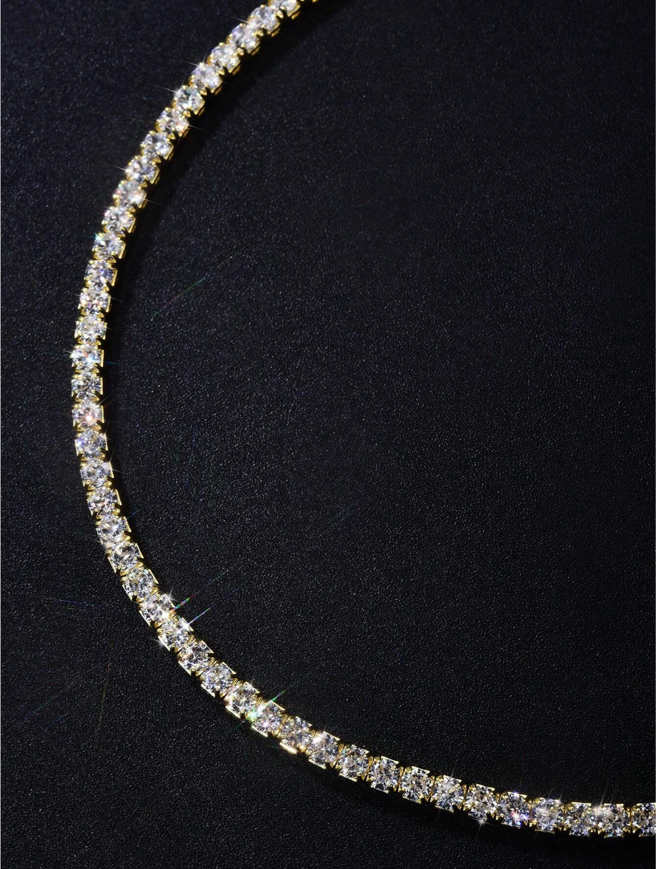 3mm Moissanite Tennis Necklace | Yellow Gold S925 Silver Chain